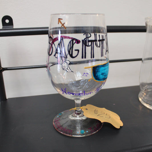 Hand Painted Zodiac Wine Glass