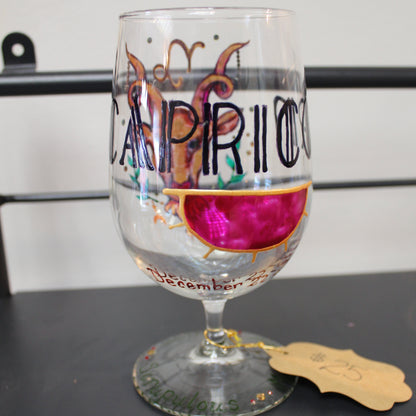 Hand Painted Zodiac Wine Glass